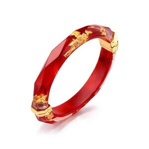 NEW GOLD & HONEY thin faceted lucite bangles in carnelian gold leaf